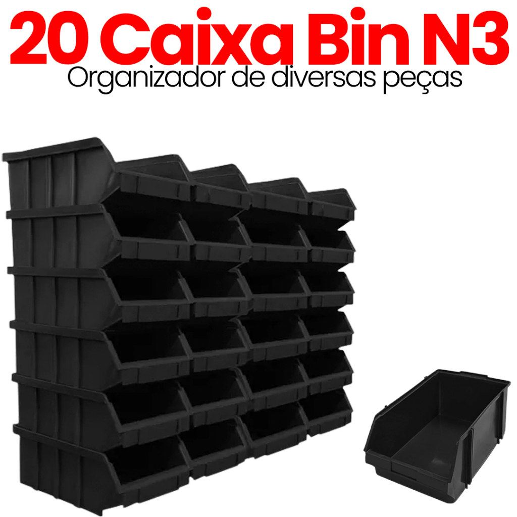 Kit 20 Caixa Bin 3 Gaveta Gaveteiro Organizador Plástico Para Pratelheira Organizadora