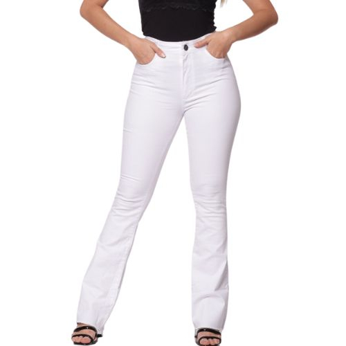 Calça Jeans Feminina Flare Cintura Alta Levanta Bumbum Branca Tecido Premium Com Elastano Confortável Elegante