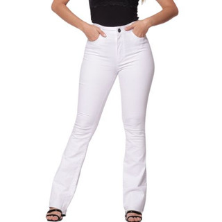 Calça Jeans Feminina Flare Cintura Alta Levanta Bumbum Branca Tecido Premium Com Elastano Confortável Elegante