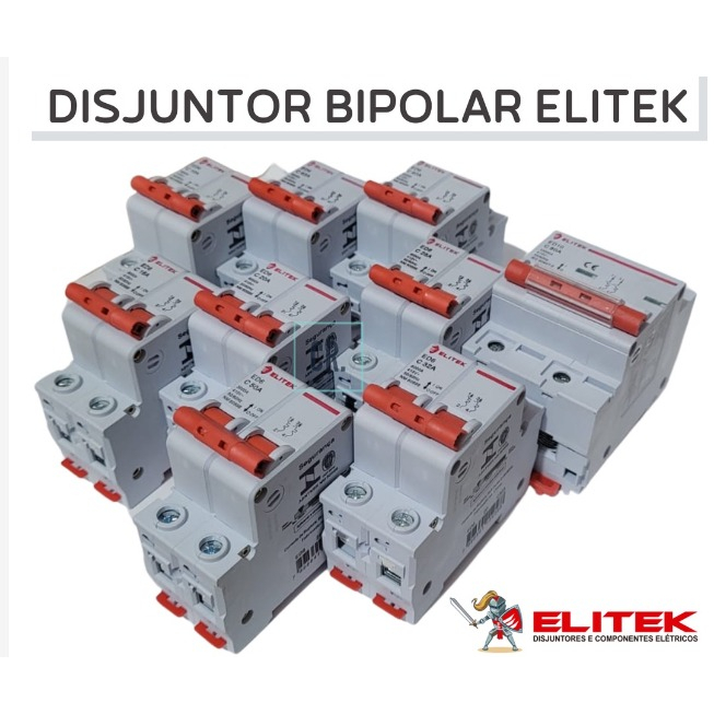 Disjuntor Bipolar Elitek Din 10A ao 80A Dijuntor Elétrico Bifásico Duplo 2P Curva C.