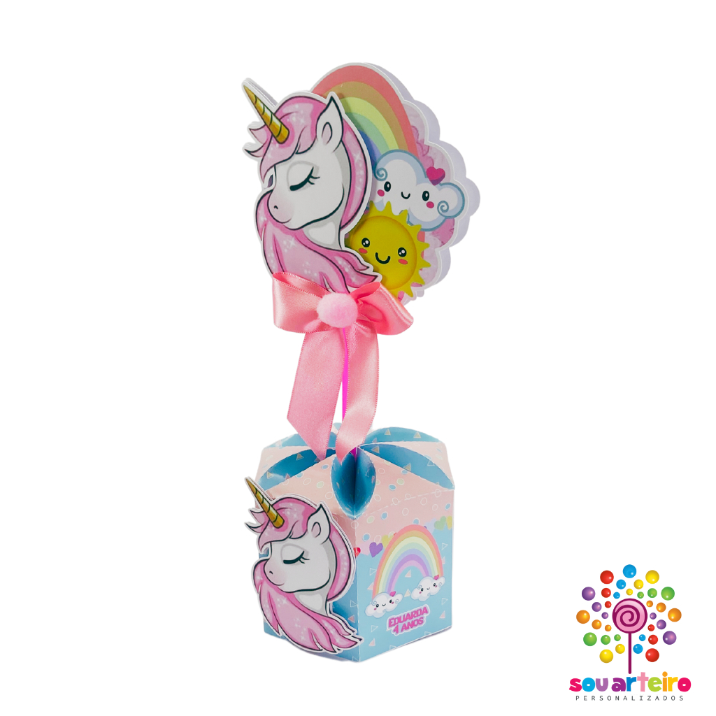 Centro de mesa sextavado Unicórnio 3D  – Lembrancinha personalizada para Festa infantil - Pegue e Monte