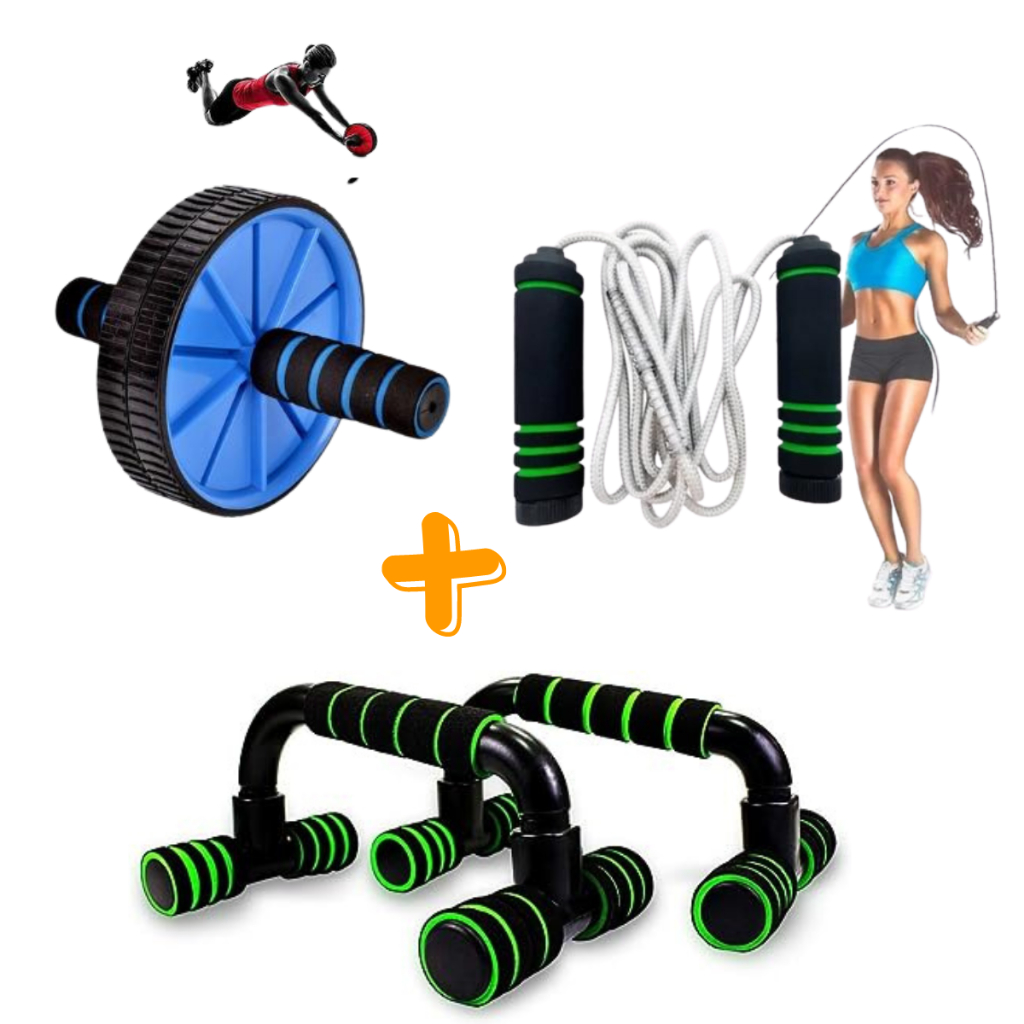 Kit Apoio Para Flexão Barra Corda Roda Abdominal Exercício Fitness Treine Em Casa