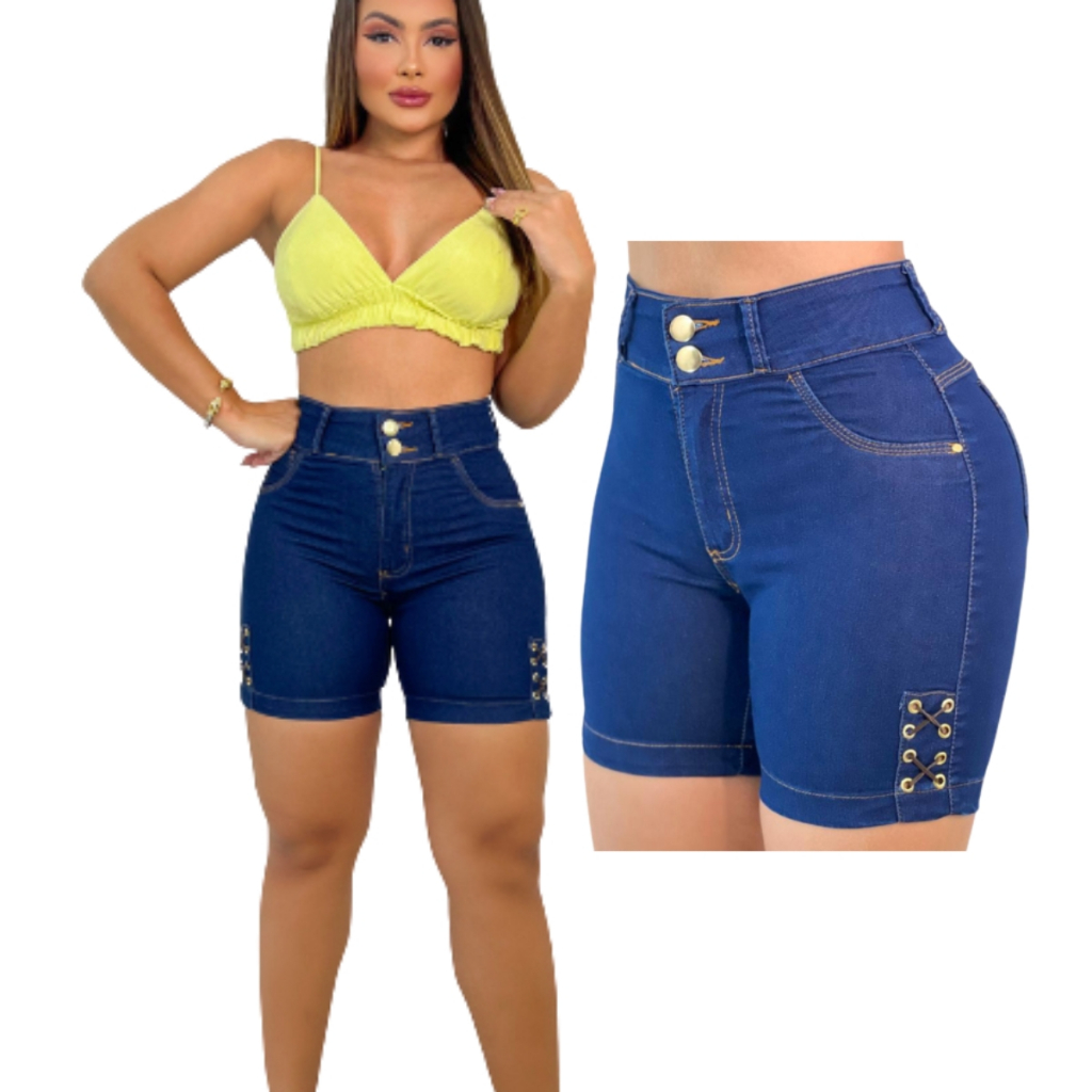 Short Feminino Jeans Short Curto Hot Pants Jeans Rasgado Feminino Premium com Lycra