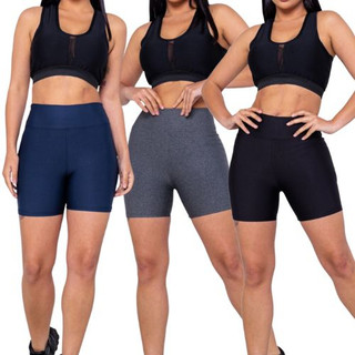 Kit 3 Peças Shorts Legging Leg Feminino Academia Fitness Sem Transparência Tecido Grosso Cós Alto
