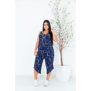Macacao Macaquinho regata Pantacout estampado lindo plus size moda feminina em Oferta na Shopee