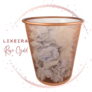 Lixeira Rose Gold Luxo Cesto Aramado Home Office Escritório Quarto