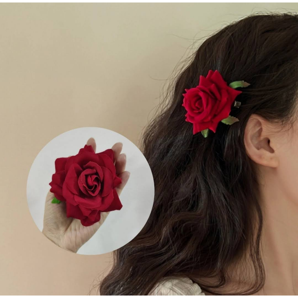 Presilha De Cabelo Broche Rosa Aveludada Acessório Cigano Arranjo Cabelo