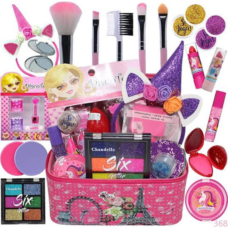 Kit de Maquiagem 5 itens Infantil criança Completo com Bolsinha e Paleta de Sombras