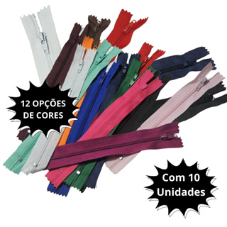 Zíper de Nylon Comum - Tamanho 10cm, 12cm, 15cm e 20cm - 10 Unidades Ziper social Ziper nylon em Oferta na Shopee