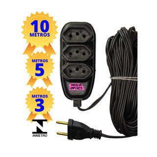 estensão eletrica com tomadas com fio 2 METROS longo 3 tomadas para plug eletrico Liquida Tudo