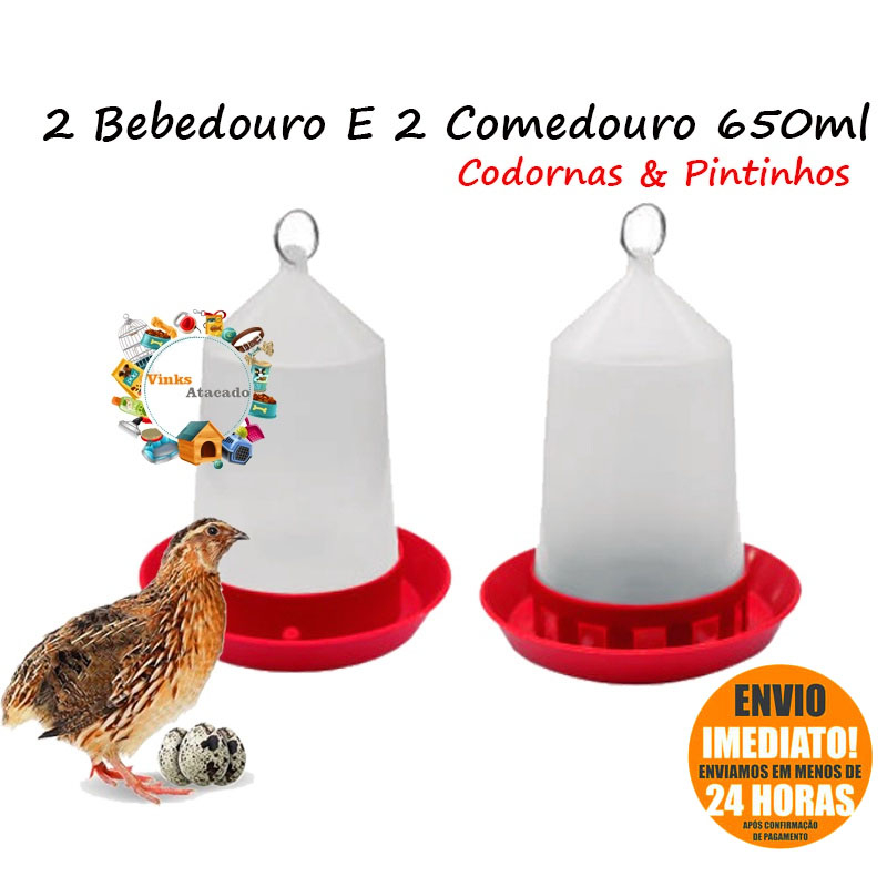 Kit 2 Bebedouro e 2 Comedouro Automatico Para Codorna Pintinhos Aves Pequenas