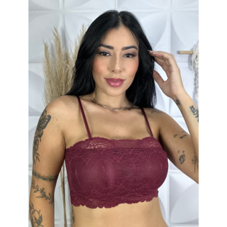 Sutiã Top Feminino de Renda Cropped com Bojo Colorido - Bustiê