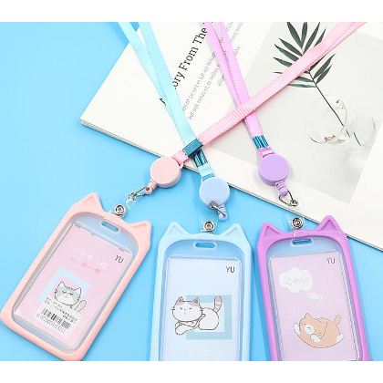 Porta cartão crachá com cordão Orelha de Gato e Coelho Suporte de plástico para cartão retrátil em Oferta na Shopee