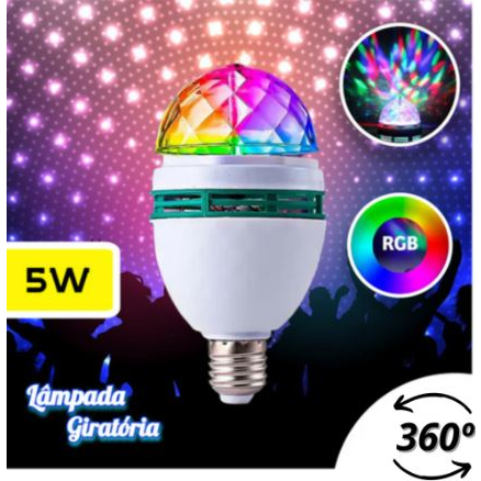 Lâmpada RGB Giratória Luz Colorida para Festas e Aniversários Infântil