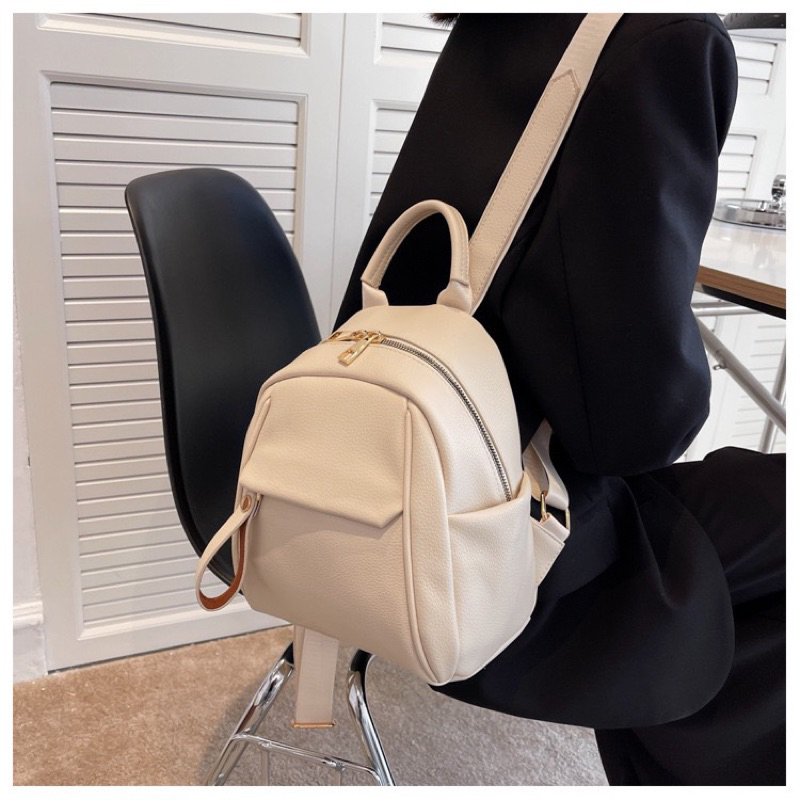 Mochila Feminina De Couro PU Cor Sólida [2201] em Oferta na Shopee