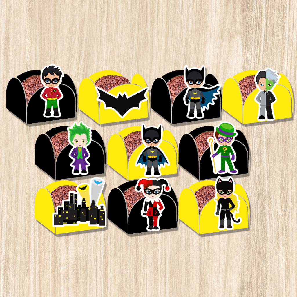 50 OU 100 FORMINHAS PARA DOCES FESTA BATMAN ARLEQUINA MULHER GATO ROBIN CHARADA CORINGA