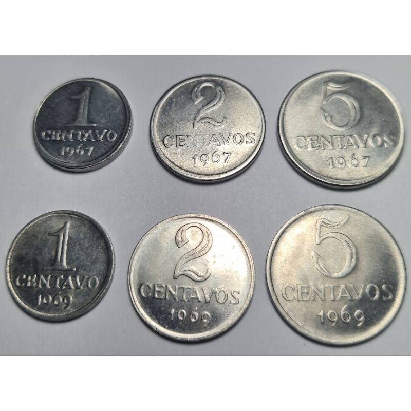 Moeda 1,2,5 centavos 1967 1969 set com 6 moedas