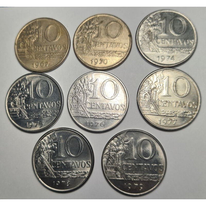 Moeda 10 centavos 1967,1970,1974,1975,1976,1977,1978,1979 set com 8 moedas