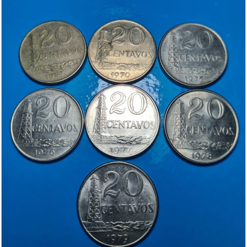 Moeda 20 centavos 1967;1970,1975,1976,1977,1978,1979 set c 7 moedas mbc