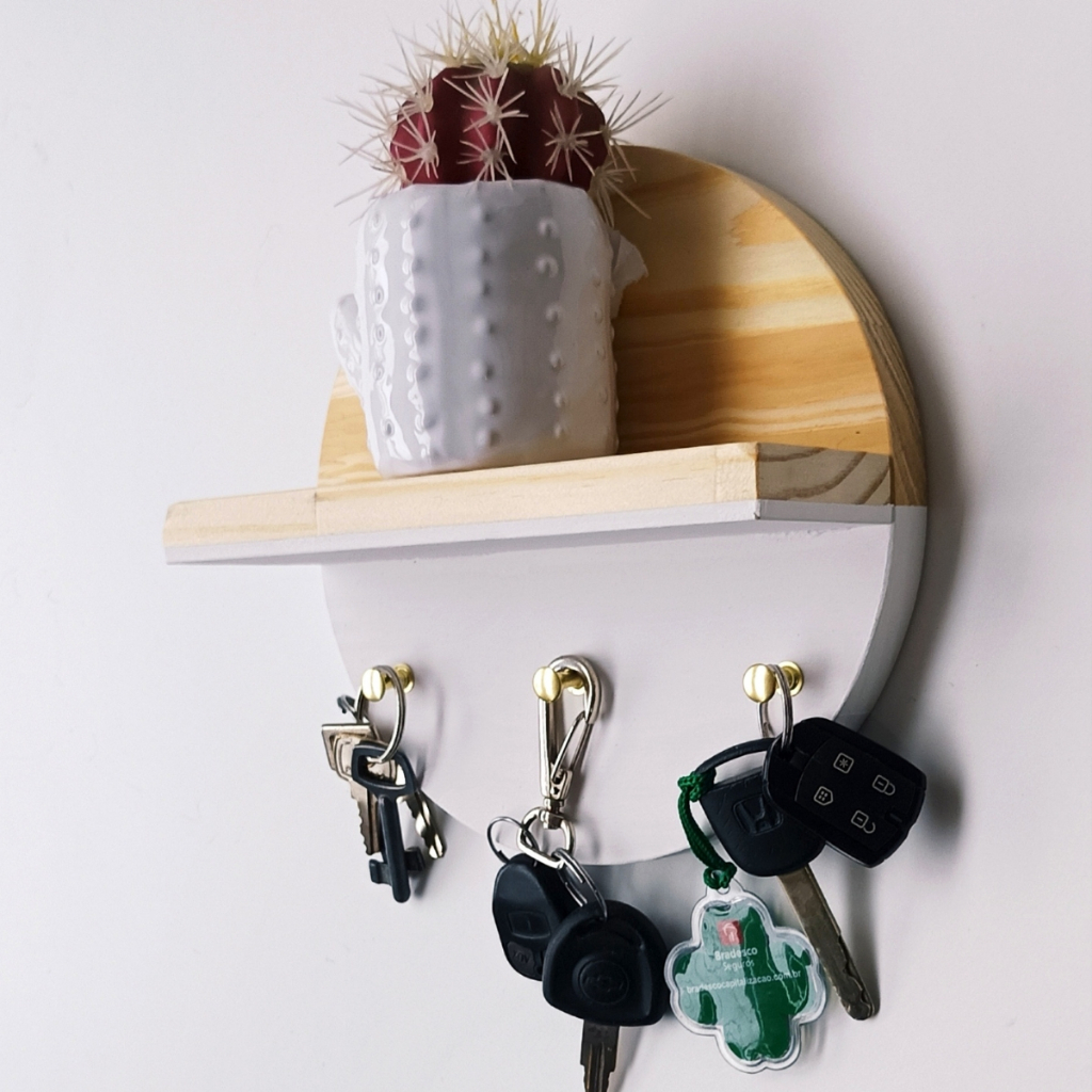 Porta Chaves Com Prateleiras Para Óculos e Carteira Organizador Decorativo de Parede