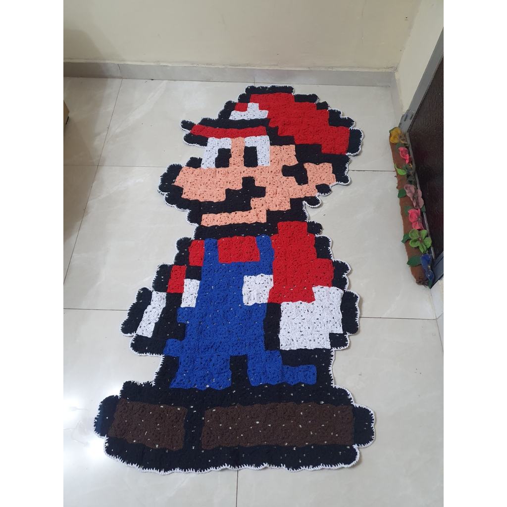 Tapete Mario Bross Em Crochê Mario Bross Decorativo Mario World Enfeite