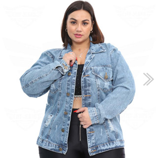 Jaqueta Jeans Feminina Destroyed Plus Size (casaco / Blusa) - EWF - Azul Claro