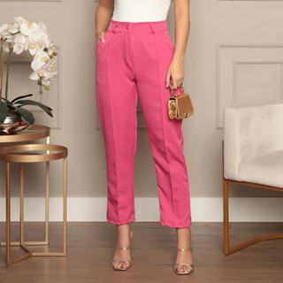 Calça Alfaiataria Com Ziper E Botão Casual Slim Confort