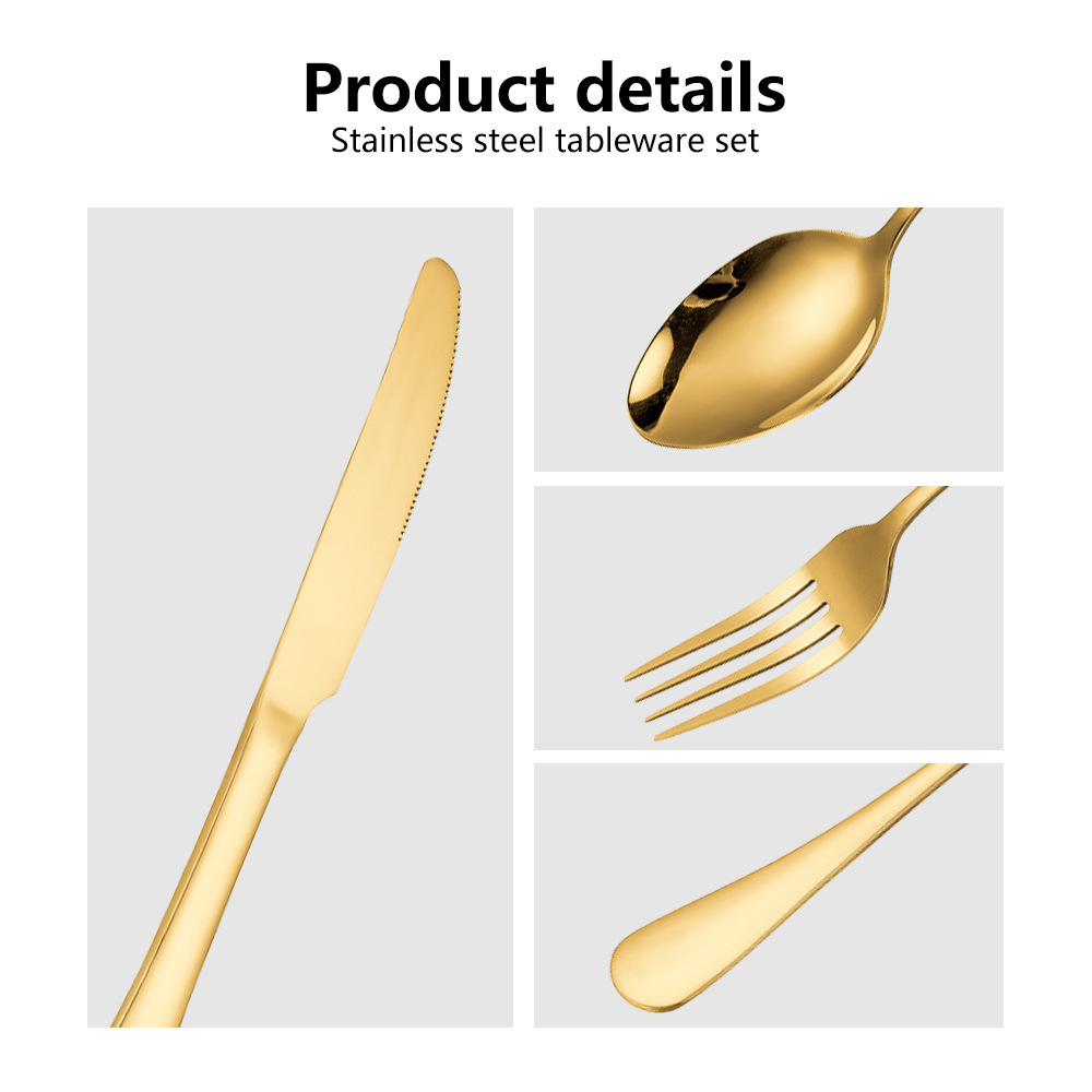 Kit 6 Colher Garfo Faca Inoxidável Mesa De Jantar Uso Do Partido Ouro Luxuoso em Oferta na Shopee