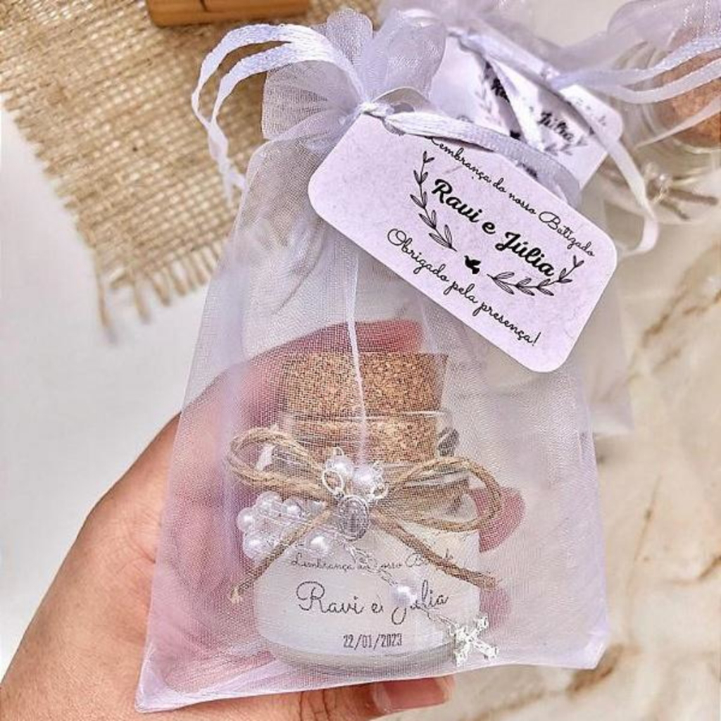 kit 5 Velas perfumadas no saquinho de organza - Lembrancinha Batizado