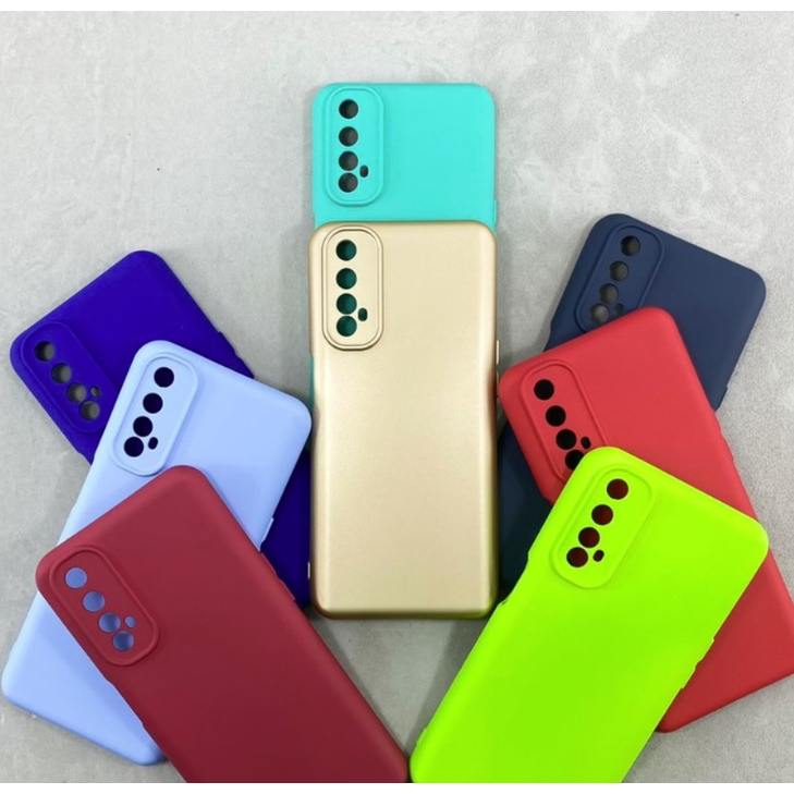 Kit - Capa Capinha Case + Película - Realme 7 4G Silicone Aveludada Protege Câmera Colorida