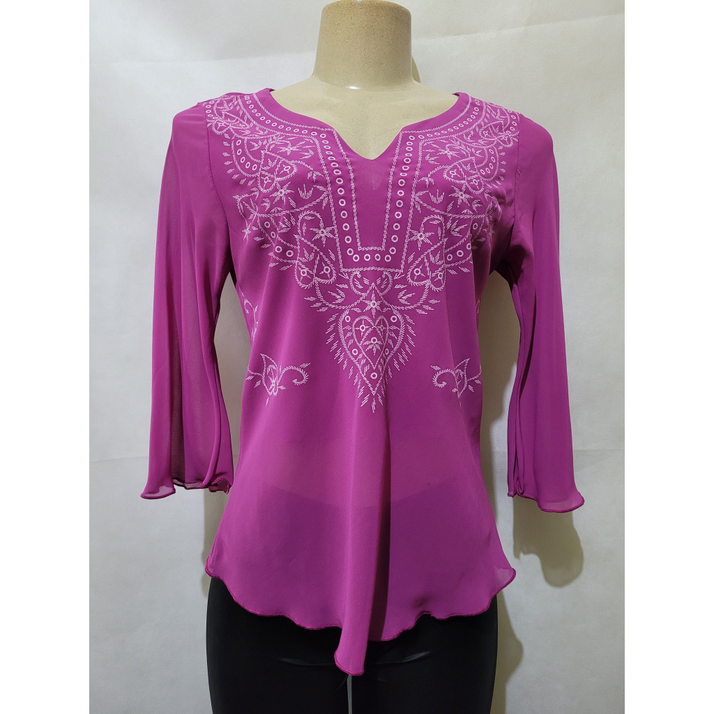 Blusa roxa estampada CAMPANULA tam M usado bom estado
