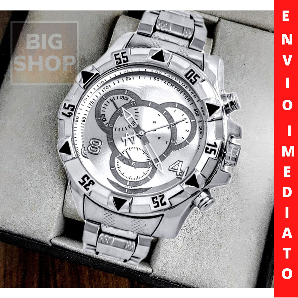 Relógio Masculino CRETA Prata Dourado Inox Aço de Pulso