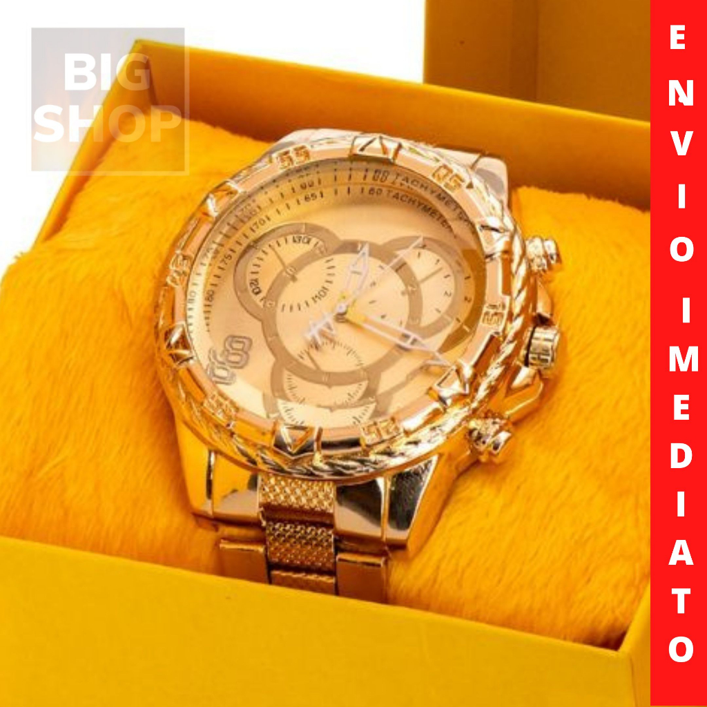 Aço Relógio Masculino Prata de Pulso Analogico Dourado