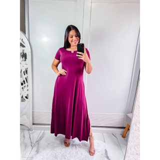 Vestido gola canoa com fenda lateral e bolço em Oferta na Shopee