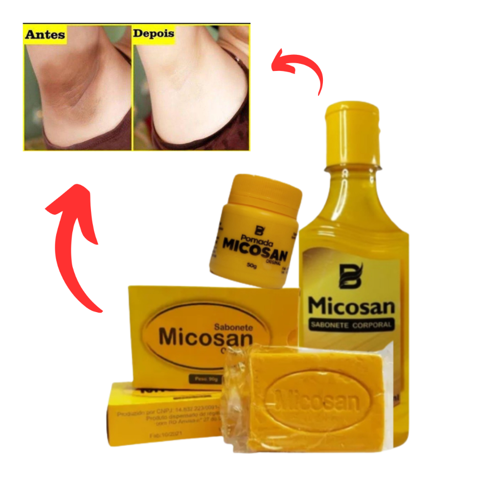 Kit (Com 3 Itens) POMADA Micosan + Sabonete em BARRA Micosan Original - Clareador de Manchas, Remove olheiras, cicatrizante; PROMOÇÃO