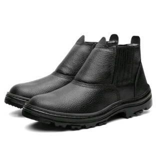 BOTA BOTINA DE SEGURANÇA PRETO COM CA EPI DE COURO COLADA E COSTURADA