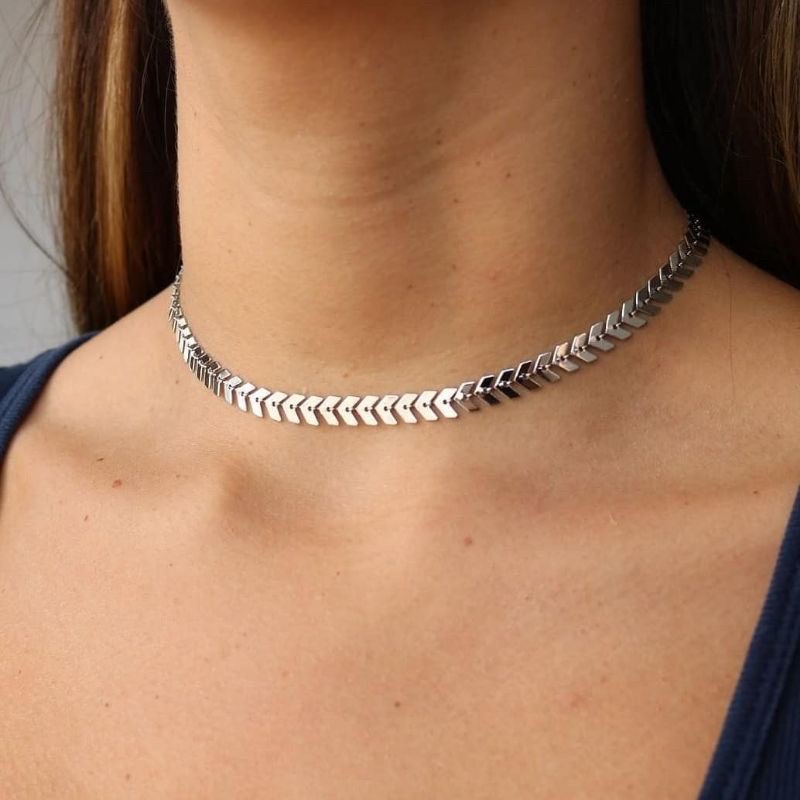 Colar Choker Gargantilha Escama de Peixe Prata Folheado