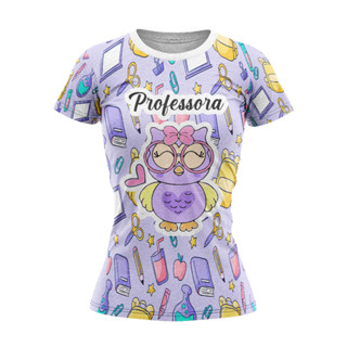T-Shirt Branca Blusa Malha Casual Feminina Camisa PROFISSÃO PROFESSORA
