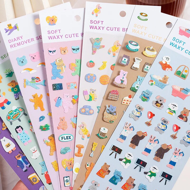 Cartela de adesivos Soft Waxy Cute Bear
