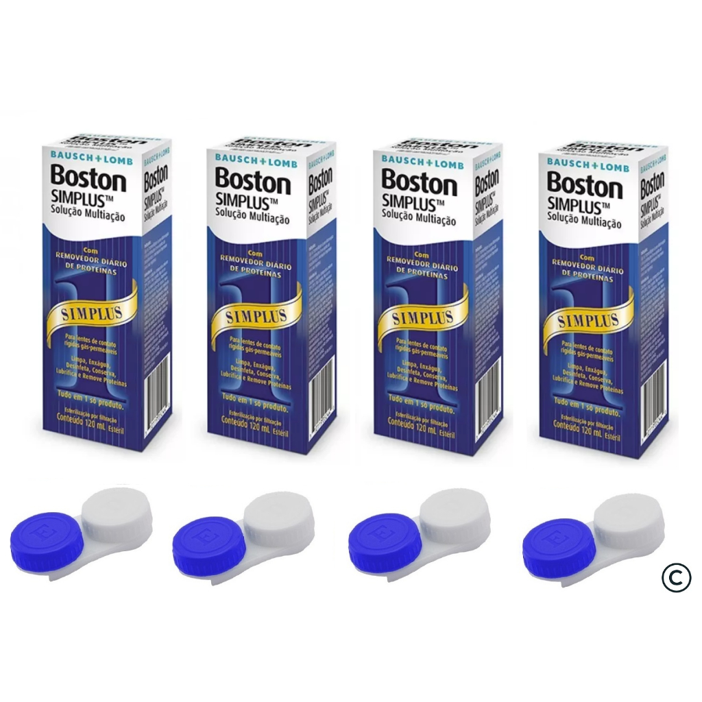 4 Boston Simplus 120ml Solução Multiação Para Lentes de contato Rígidas + 4 Estojos