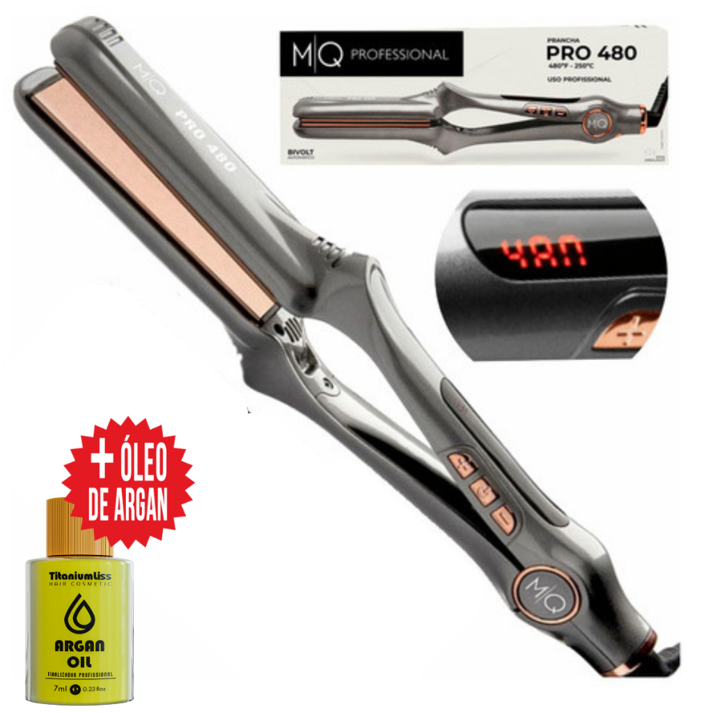 Prancha Chapinha MQ Hair Styling Titanium Pro 480 110v/220v (bivolt) + Argan