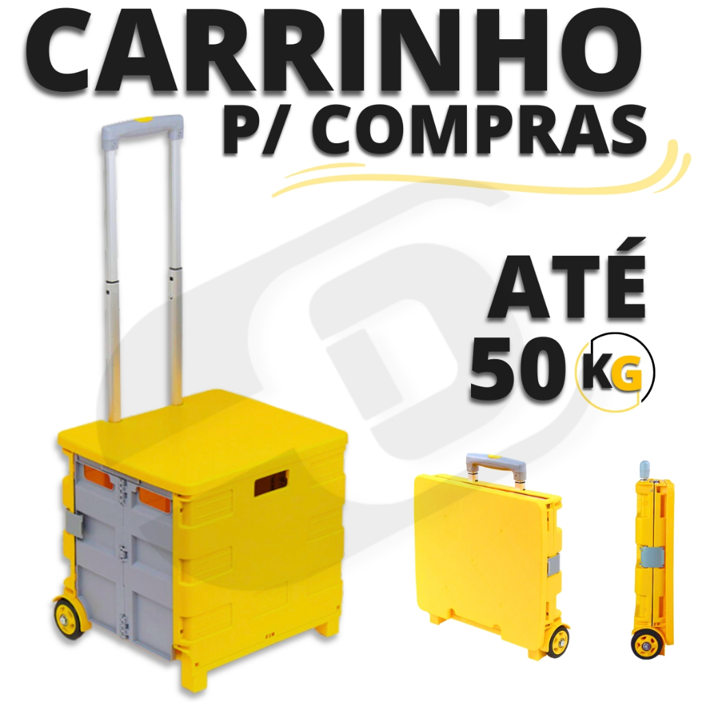 Carrinho de Compras  Portátil, vira Maleta Feira, Mercado, Dobrável 50Kg