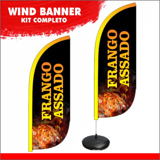 Wind Banner FRANGO ASSADO - Dupla Face/ Kit Completo