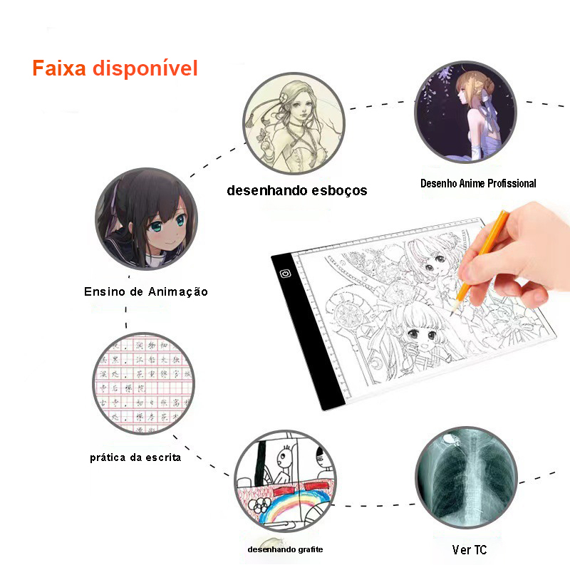 Portátil Mesa Prancheta Desenho Luz A4 Desenho Led Branco Usb Ferramentas de desenho de anime Para Animação/Copiar/Escrever/Mesa/prancheta de desenho led/crianças rabiscam/assistir CT