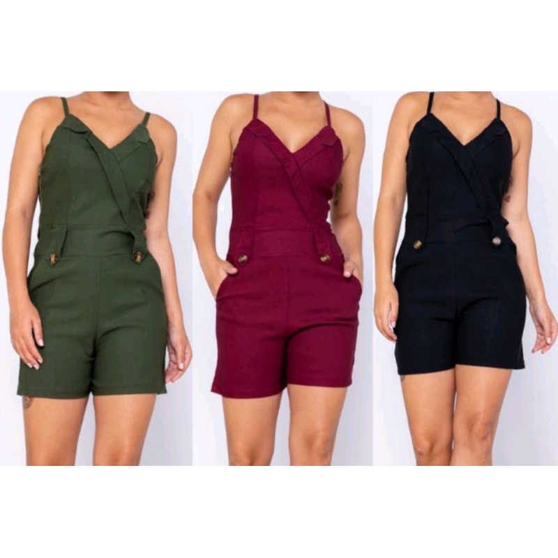 Macacão Feminino Curto shorts Macaquinho Bengaline com Bojo