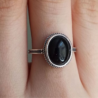 Anel Indiano de Pedra Natural Oval Onix Prata 925