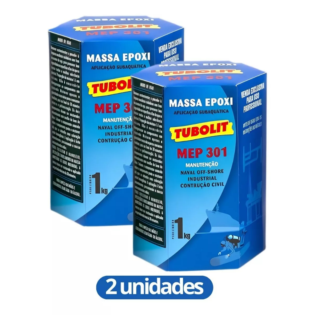 Kit 2 Massa Epoxi Tubolit Mep 301 - 1kg Naval