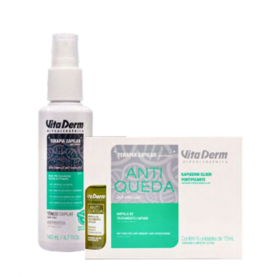 Kit Anti Queda - Loção Tônica Anti Queda + 6 Ampolas Anti Queda Combo Anti Queda Vita Derm