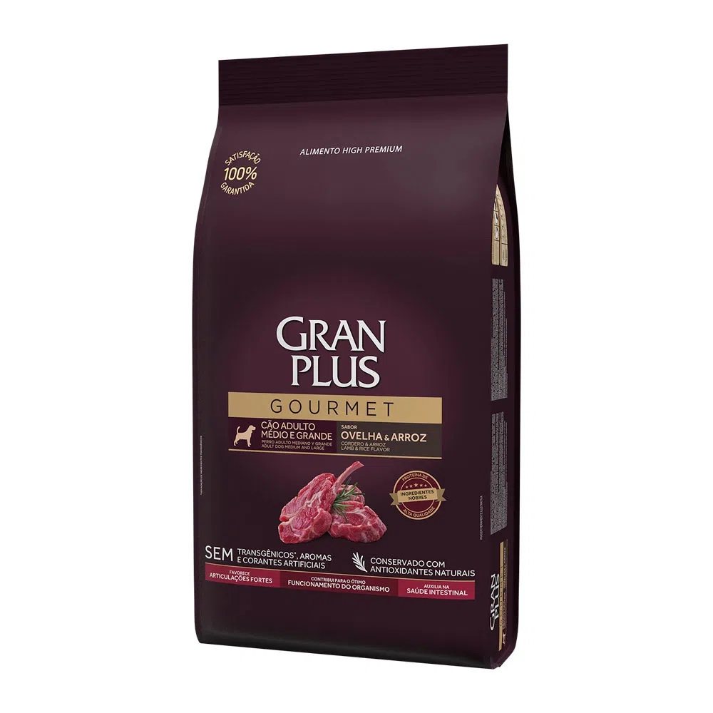 Ração GranPlus Gourmet Cães Adultos Porte Médio e Grande Sabor Ovelha e Arroz 15kg em Oferta na Shopee