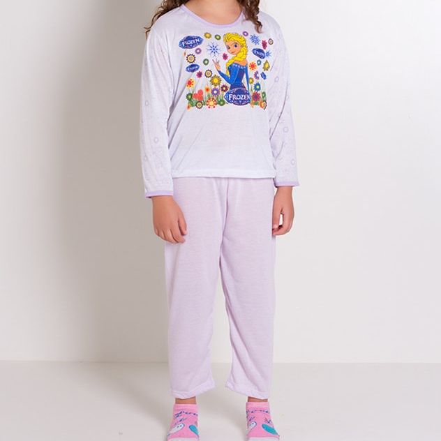 Pijama Infantil Feminino Longo Estampado em Malha | 53 - Pijaminha de Frio para Meninas - Pijama Longo Comprido Infantil Melhor Preço